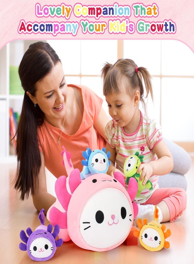 Auspicious beginning 5 PCS Axolotl Cat Plush Stuffed Animal Family-19" Soft Axolotl Cat Plush, Large Mommy Plushies with 4 Baby Kittens Plushies for Kids, Kawaii Plushie Toy Christmas Birthday Gifts for Kids Boys Girls - Image 5